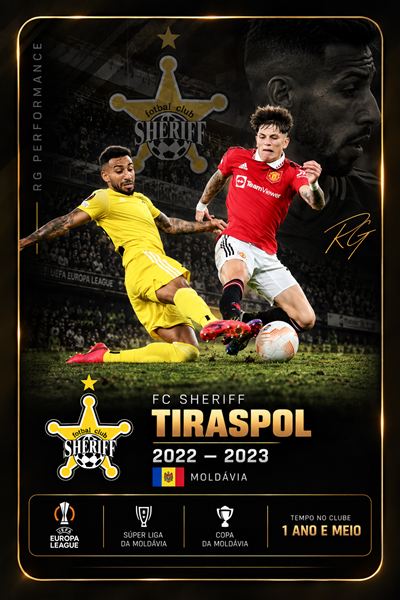 Card FC Sheriff Tiraspol, 2022–2023, Moldávia. Europa League, Súper Liga da Moldávia e Copa da Moldávia. Tempo no clube: 1 ano e meio.